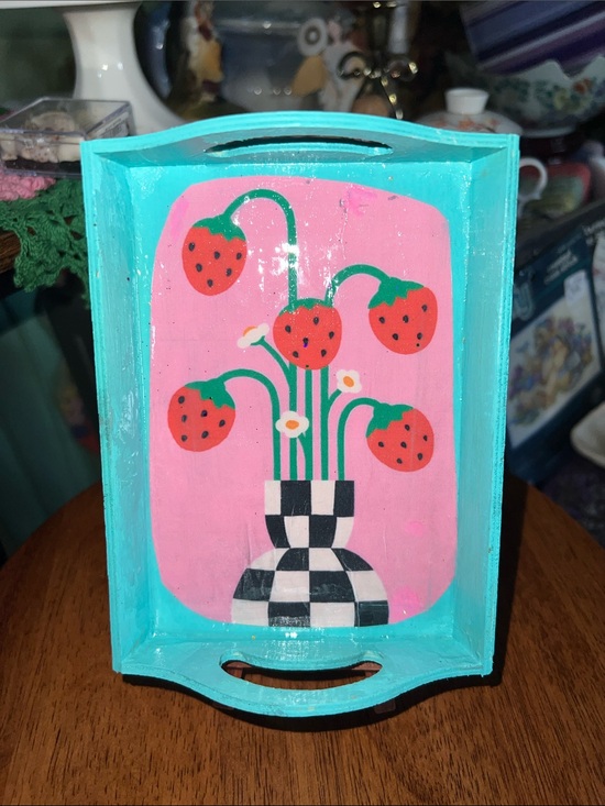 Other - Hand-Painted Strawberry Vase wood trinket tray
